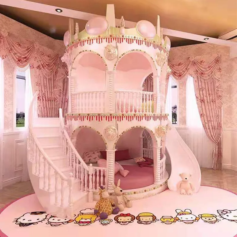 Normal Double Decker Kids Beds Decoration Safety Modern Slide Castle Kids Bed Princess Playpen Cama Infantil Furniture Home