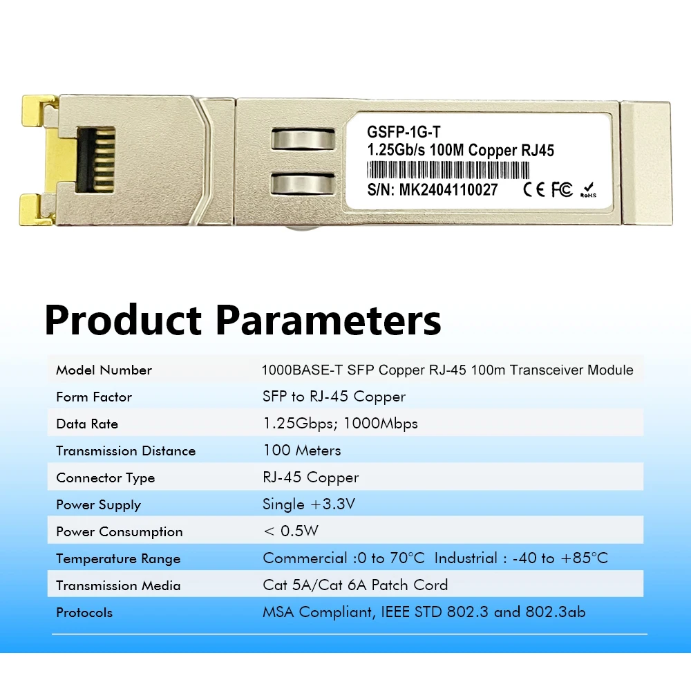 Гигабитный SFP к RJ45 1Gb модуль приемопередатчика 1000BASE-T 100m RJ45 медь для Mikrotik,Ubiquiti,TP-Link,Zyxel... волоконное оборудование