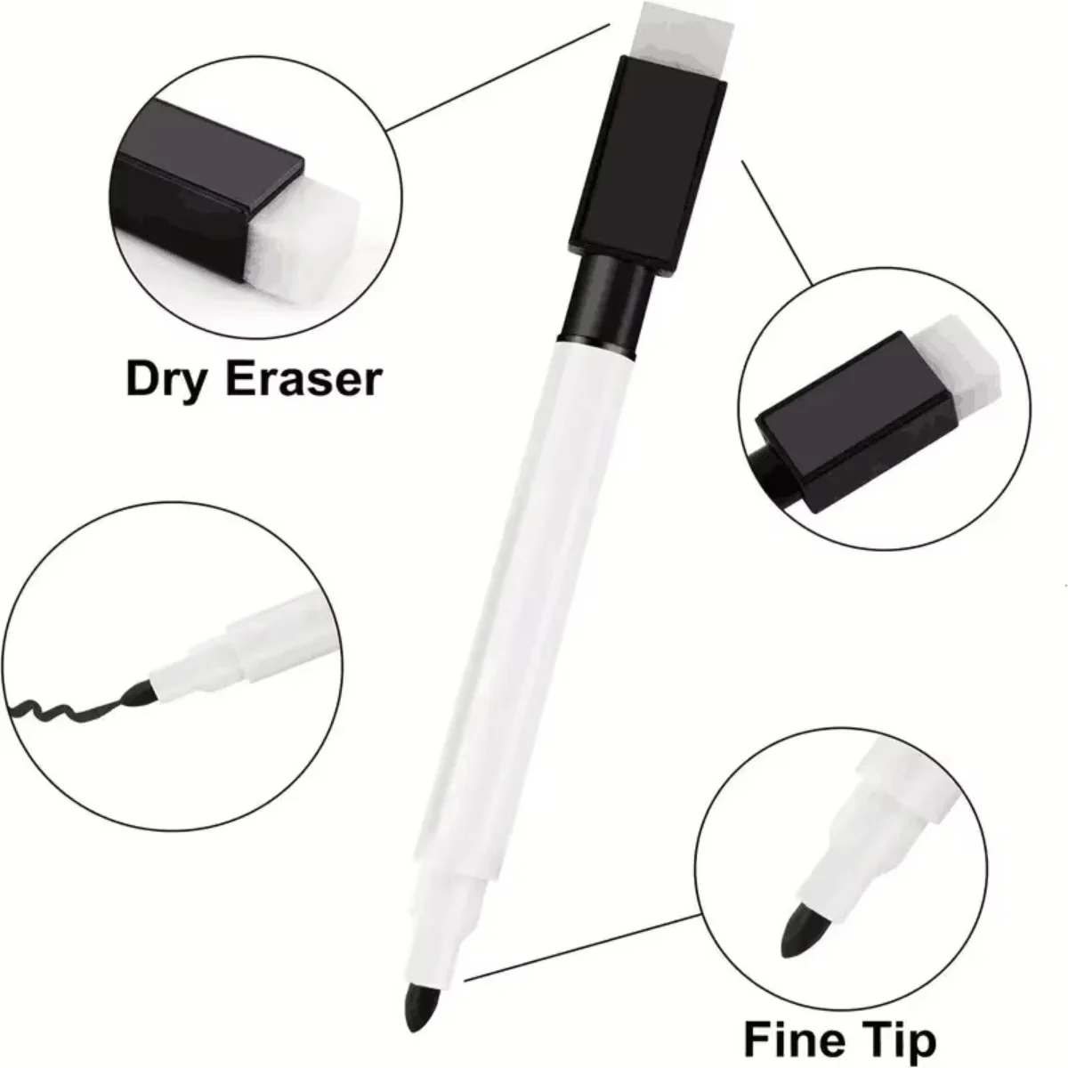 25 ชิ้นสีดําเครื่องหมายลบแห้งพร้อมหมวกยางลบสีขาว BOARD MINI Dry Erase Markers สําหรับอุปกรณ์สํานักงานโรงเรียน