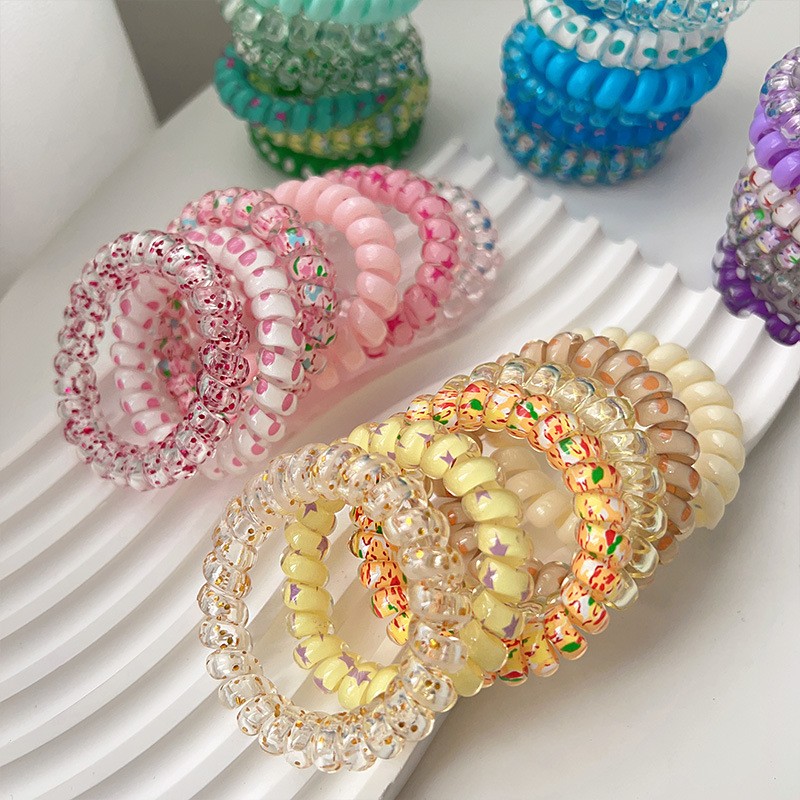 Clearance_6 pezzi Set Cavo telefonico Scrunchies Fascette per capelli a spirale Star Spot Glitter Stampa Fascia elastica per capelli Ragazze Donne Accessori per capelli