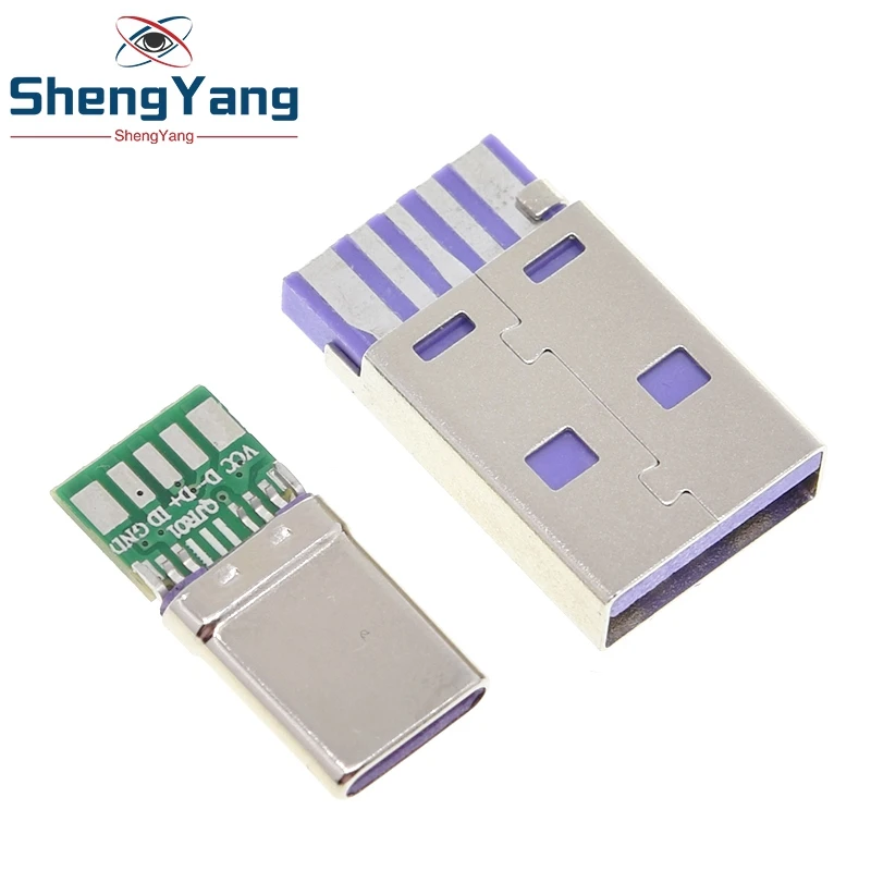 TZT 1 Juego de carga rápida tipo C USB 65W 5A conector macho soldadura con PCB de 5 pines + tipo A macho 6 pines USB DIY OTG carga de datos KIT de bricolaje