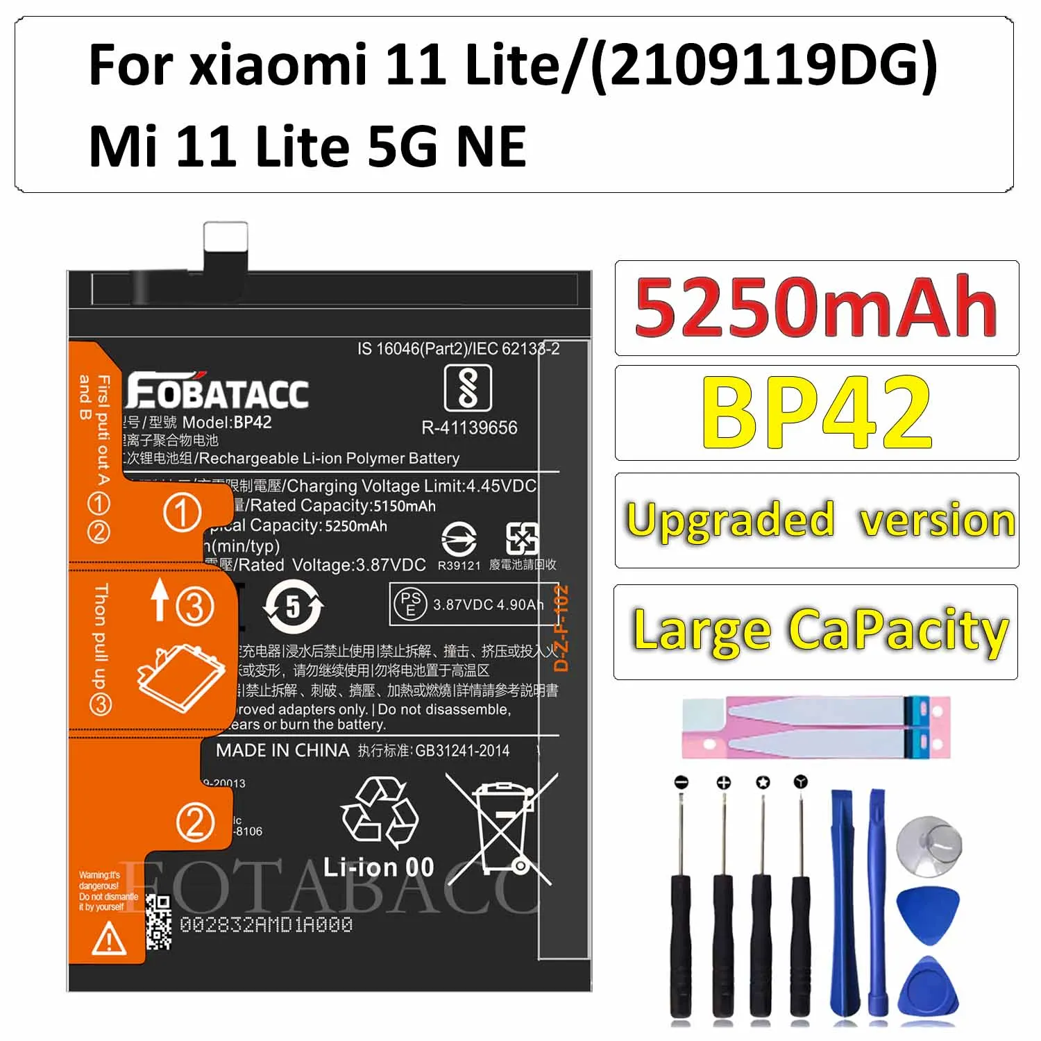 EOTABACC 100% Neue Original Batterie BP42 5250 mAh Für XIAOMI 11 Lite/Mi 11 Lite 5G NE / 2109119 DG-Akku + Werkzeuge
