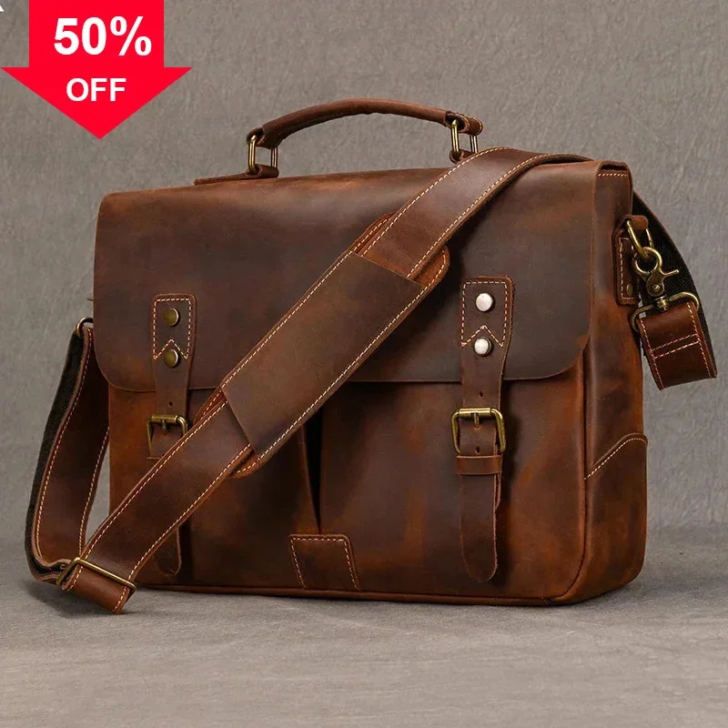 Newsbirds Cowhide กระเป๋าเอกสารผู้ชายหนังแท้ A4 แฟ้มเอกสารกระเป๋าถือชายแล็ปท็อปไหล่กระเป๋าคอมพิวเตอร์ธุรกิจ