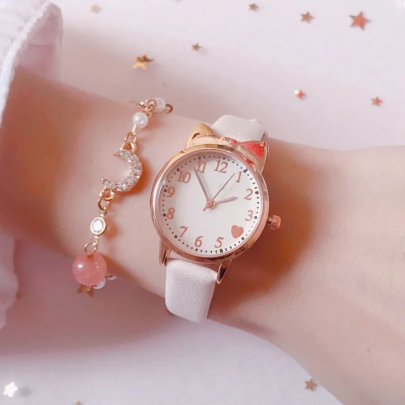 2024 moda crianças amor digital dial crianças conjunto relógio pulseira de couro relógios de quartzo criança meninas relógio pulseira conjunto presente
