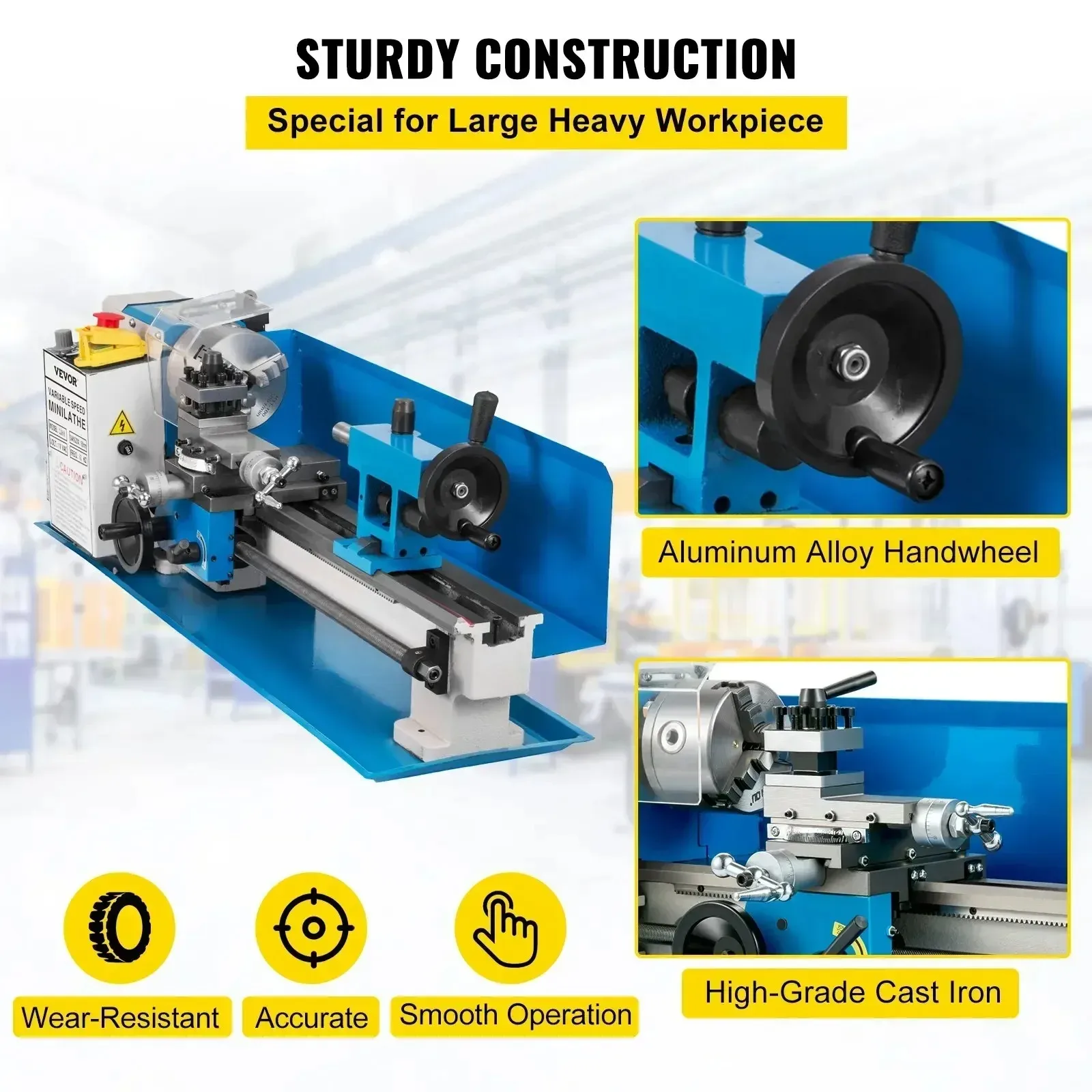 Sihao Mini Metal Lathe 550W Metal Mini Lathe 180x350mm Tool Precision Machine Metalworking Home Tool Speed Milling Metal Turning