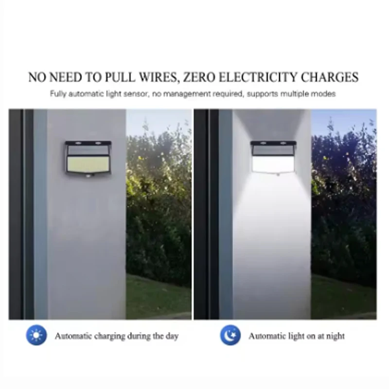 Nuevas luces solares LED 468 integradas para garaje exterior con sensor de movimiento atardecer al amanecer IP65 impermeable, 120 °   Ángulo de iluminación