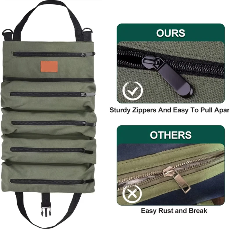 Multi-Purpose Roll Up Tool Bag,Wrench Roll,Canvas Tool Organizer Bucket,Car First Aid Kit, Wrap Roll Storage Case