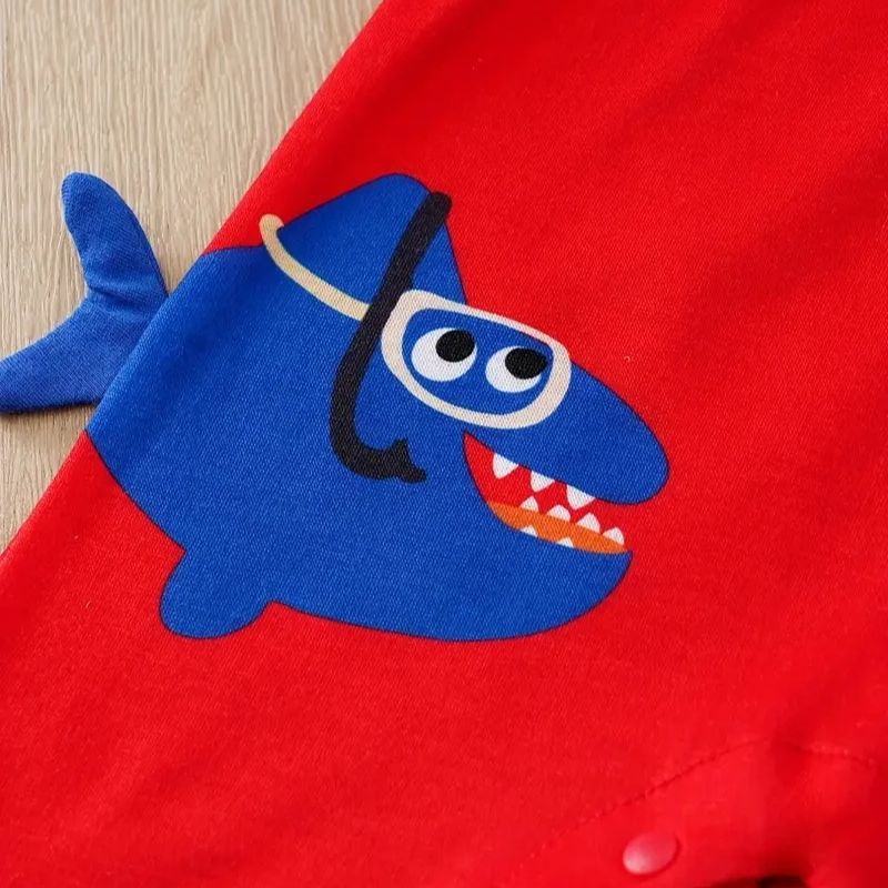 Tuta da bambino moda estiva a maniche corte finta tuta da neonato e ragazza con squalo in due pezzi