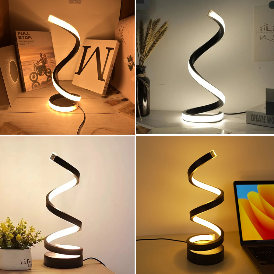 Usb plug in criativo espiral led night light regulável 3 cores ajustável para sala de estar escritório mesa quarto cabeceira decoração