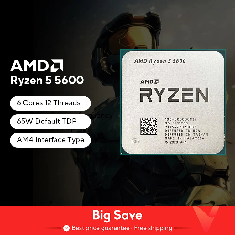 Nuovo processore CPU AMD Ryzen 5 5600 R5 5600 3.5 GHz 6-Core 12-Thread 7NM L3 = 32M 100-000000927 Socket AM4 No Fan