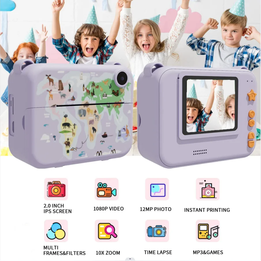 เด็กดิจิตอลกล้องถ่ายภาพ 32GTF Instant พิมพ์ภาพเด็กเครื่องบันทึกวิดีโอ Mini เครื่องพิมพ์ความร้อนการศึกษาของขวัญวันเกิด