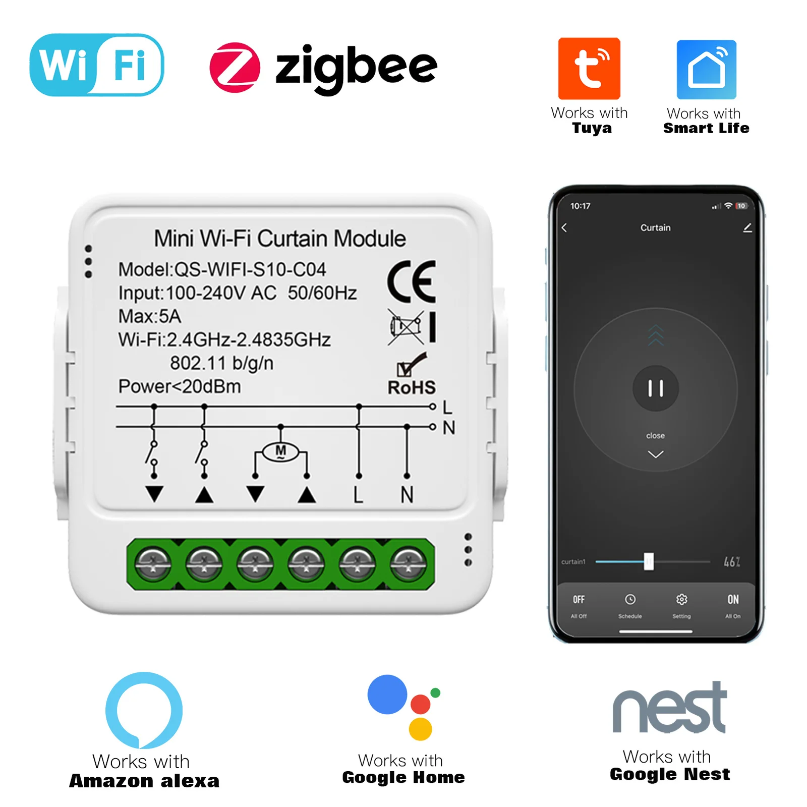 Tuya WiFi Zigbee Inteligentny moduł przełącznika kurtyny do rolet Silnik żaluzji Sterowanie APP Praca z Alexa Google Home Smart Life
