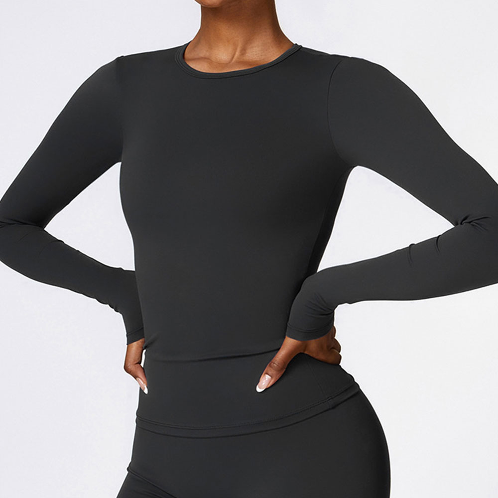 Camisetas de Yoga para mujer, Top deportivo sólido de manga larga para gimnasio, entrenamiento, correr, Sexy, ombligo expuesto, secado rápido, ropa deportiva para gimnasio