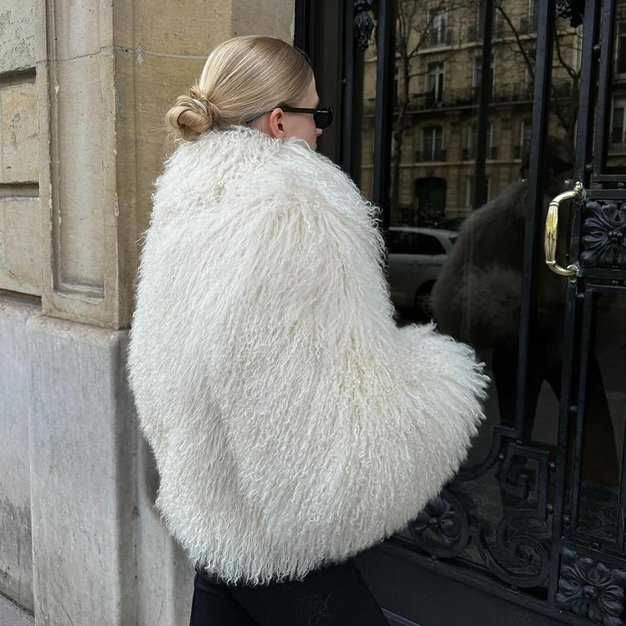 Casaco de pele de cordeiro mongol real das mulheres jaqueta de shearling luxo 2024 inverno novo curto fofo jaquetas de pele de cordeiro