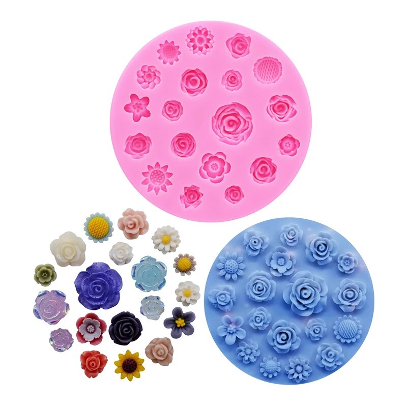 Molde de silicona con flores, funda de teléfono de resina con flores, cuerda para la cabeza, tarjeta para el pelo, accesorios de joyería, molde de silicona para pastel de Chocolate con flores