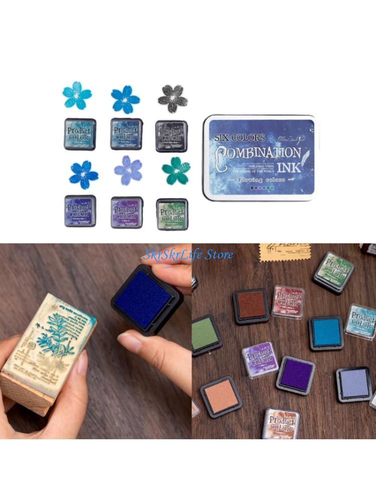 E65E 6 PCS Портативные штампы набора набора комбинации Inkpad Floing Colors серия чернил набор для изготовления карт