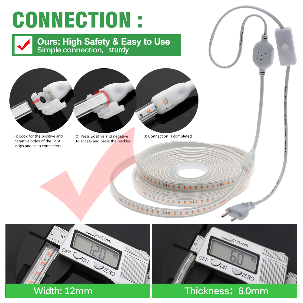 Grow Light Stripsเต็มสเปกตรัม 220V Phytoโคมไฟกันน้ําLEDแถบพืชสําหรับดอกไม้ต้นกล้าGrowเต็นท์Hydroponic 1-20M