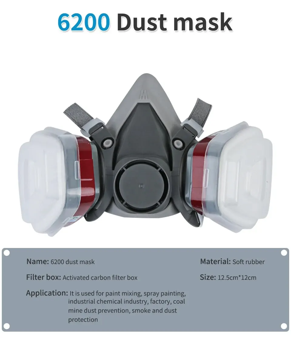 Original 6200 respirador reutilizável meia face capa máscara de gás com óculos à prova de nevoeiro para pintura spray polimento trabalho segurança fumaça