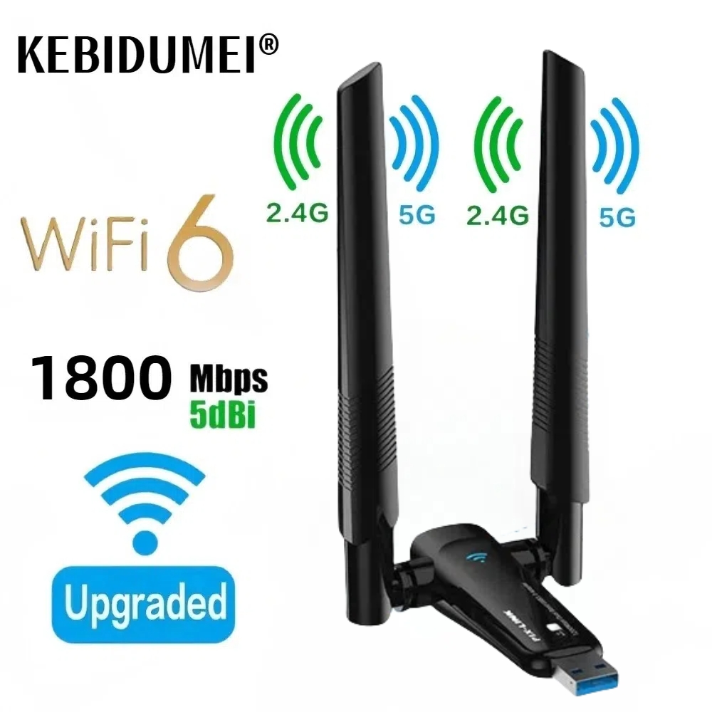 Adaptador USB WiFi 6 de 1800Mbps, Dongle Wi-fi USB 3,0 de 5G/2,4 GHz, tarjeta de red inalámbrica 802.11ax, antena de alta ganancia para Windows 10 11