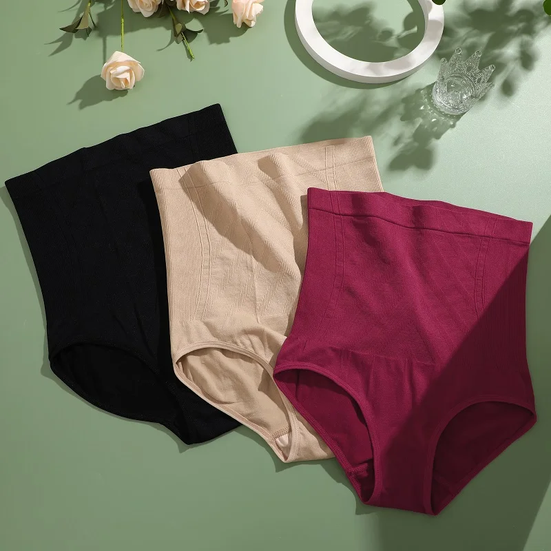 Bragas moldeadoras de tiro alto sin costuras para mujer, ropa moldeadora de Control adelgazante, ropa interior levantadora de glúteos de Color sólido, lencería elástica alta