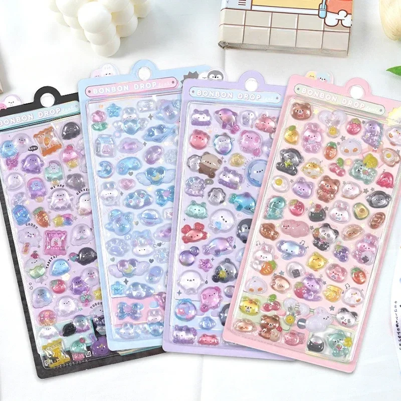 Criativo gota 3d alívio adesivos doces fantasma coelho diy scrapbooking papelaria adesivo diário decoração bonito adesivos materiais de arte