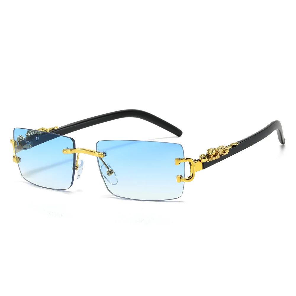 Gafas de sol sin montura a la moda para mujer y hombre, decoración de guepardo, gafas de sol rectangulares de diseñador de marca