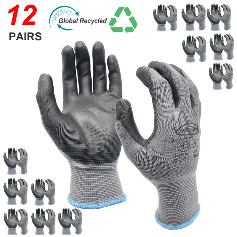 NMSafety 12 Đôi/24 Chiếc An Toàn Bảo Vệ Tráng PU Công Việc Găng Tay Lòng Bàn Tay Người Thợ Cơ Khí Làm Việc Găng Tay CE Certificated EN388 4131X