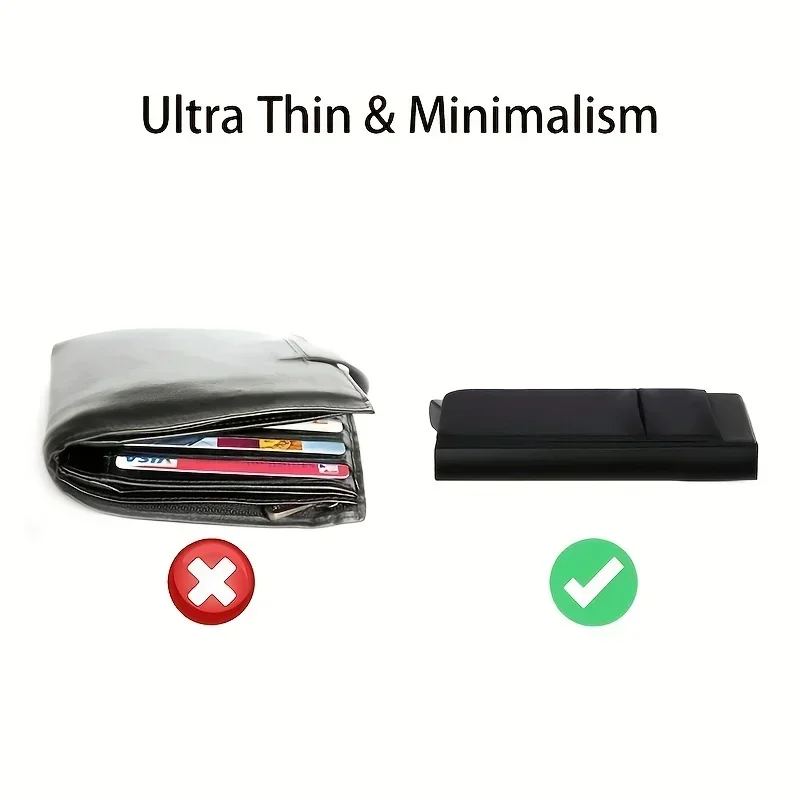 Slim Aluminum Wallet with Elasticity Back Pouch ID Credit Card Holder Mini RFID Wallet Automatic Pop Up Bank Card Case
