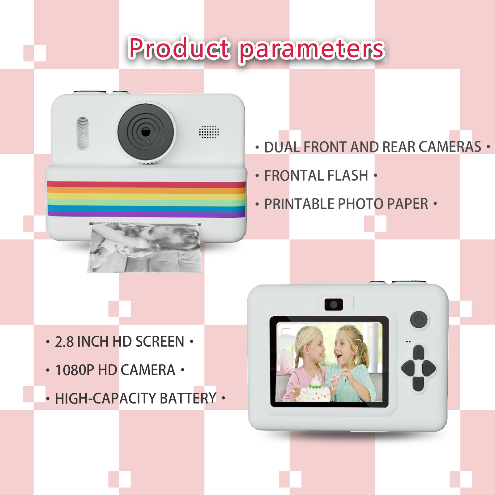 写真用インスタントプリントカメラ,ミニプリンター,ポータブル,サーマル,デジタル,子供用写真,おもちゃ,ギフト,HDビデオ,2.8インチ