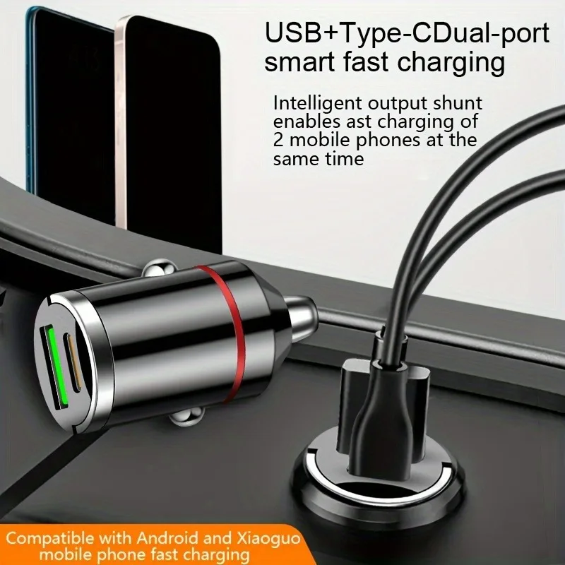 차량용 USB 충전기 PD 고속 충전 3.0, C타입 듀얼 포트, 아이폰 15, 14, 삼성, 샤오미, 차량용 충전기 어댑터, 100W, 30W