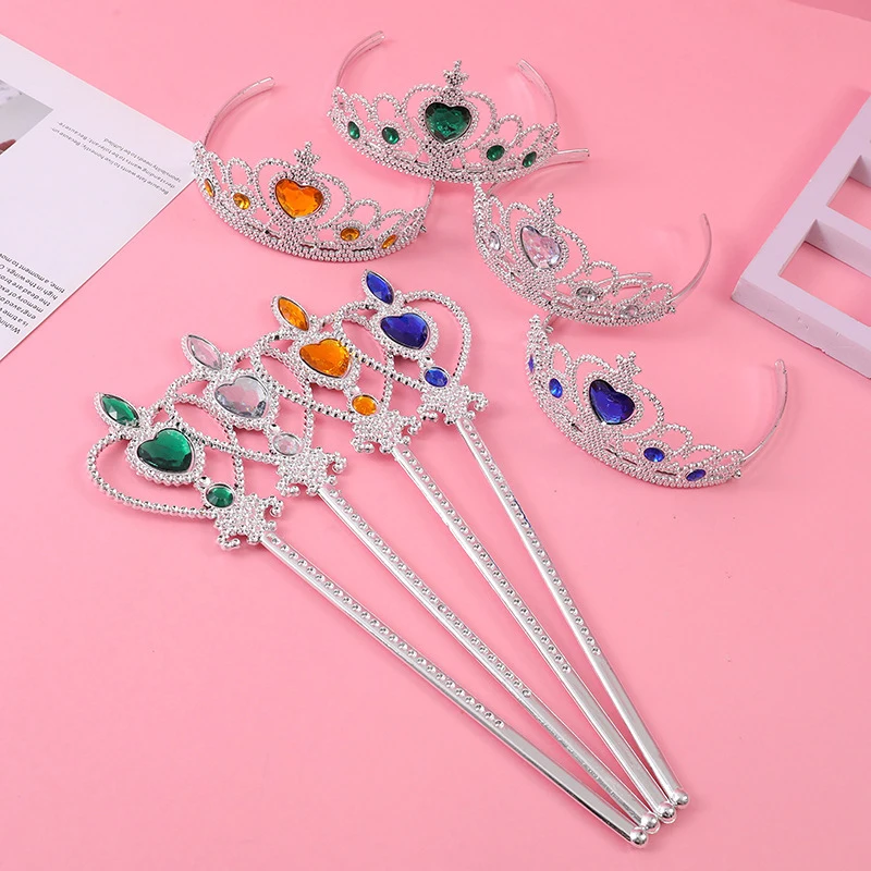 เด็กอัญมณีมงกุฎ Scepter ของเล่นเจ้าหญิงเครื่องแต่งกายอุปกรณ์เสริมสาวน่ารัก Headdress Magic Wand ของเล่นเด็กของขวัญวันเกิด