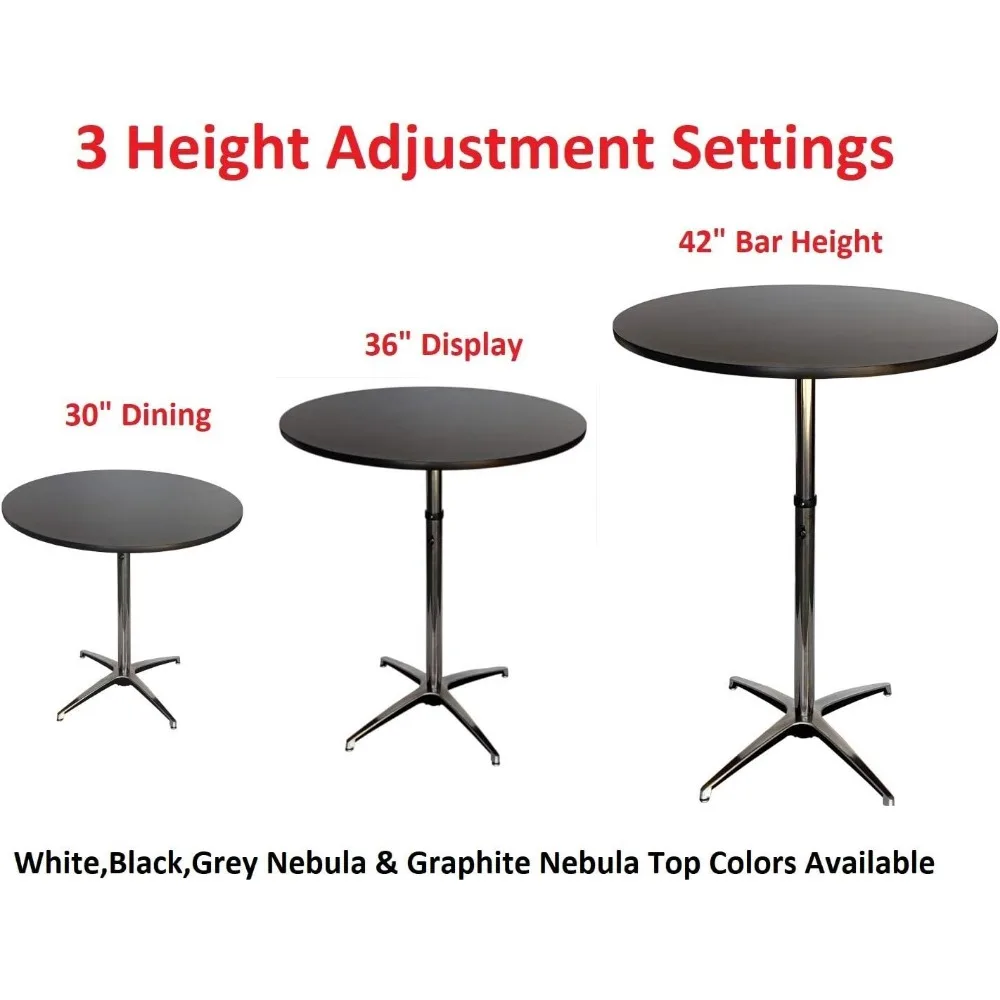 Adjustable Height Trade Show Bar and Cocktail Table (White, 30 Inch Diameter)