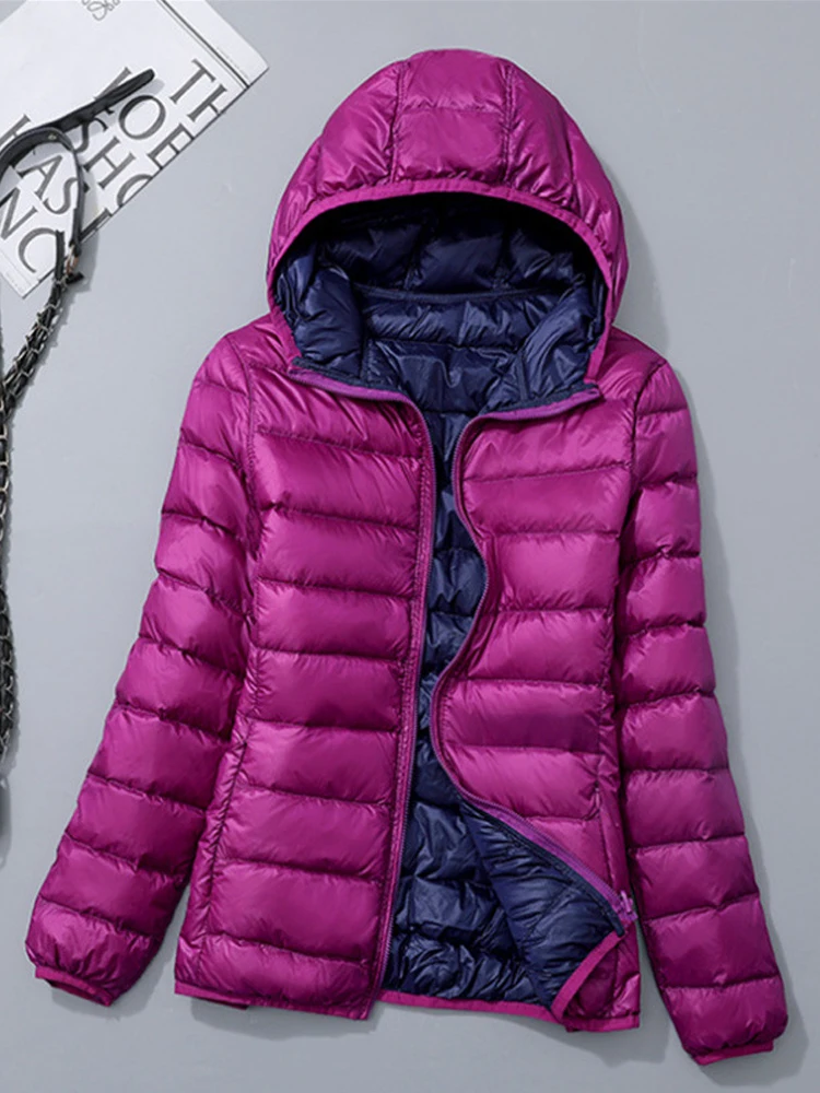 0-10 ℃   女性軽量冬のジャケット 2024 新秋フード付き防風ホワイトダックダウンコート超軽量ポータブルフグパーカー
