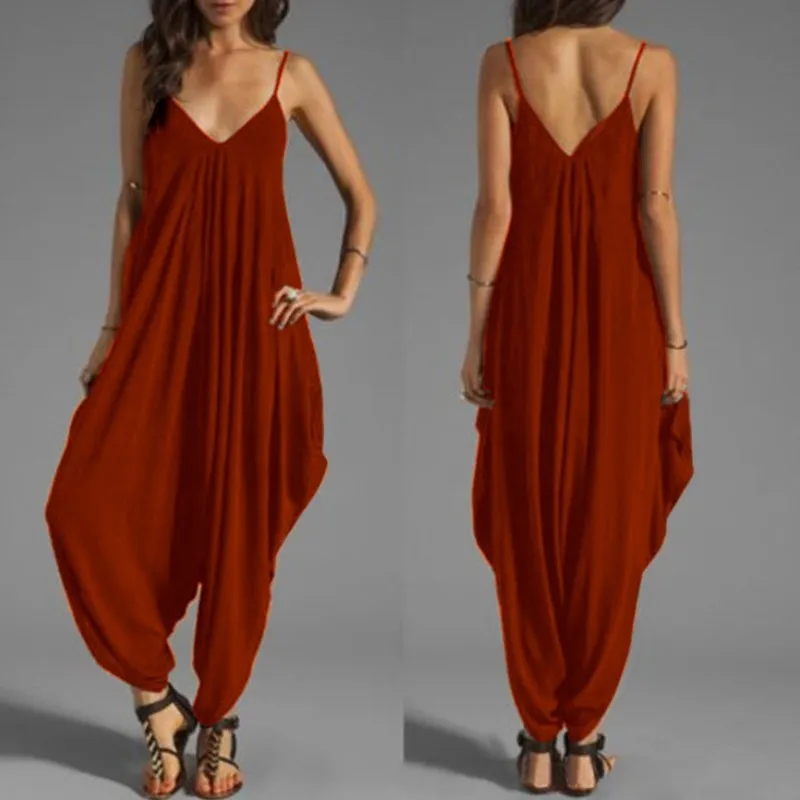 Sexy V-ausschnitt Ärmellose Overalls Sommer Overalls für Frauen Voller Länge Overall Einfarbig Hosen Weibliche Beiläufige Lose Strampler