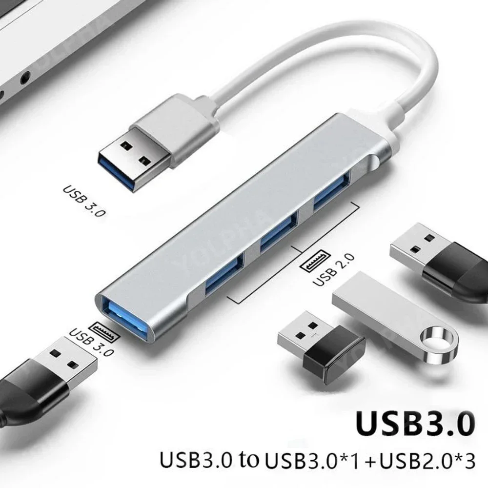 Hub USB 3,0 de 4 puertos, divisor tipo c de alta velocidad, 5Gbps para PC, accesorios de ordenador, concentrador multipuerto, 4 puertos USB 3,0 2,0