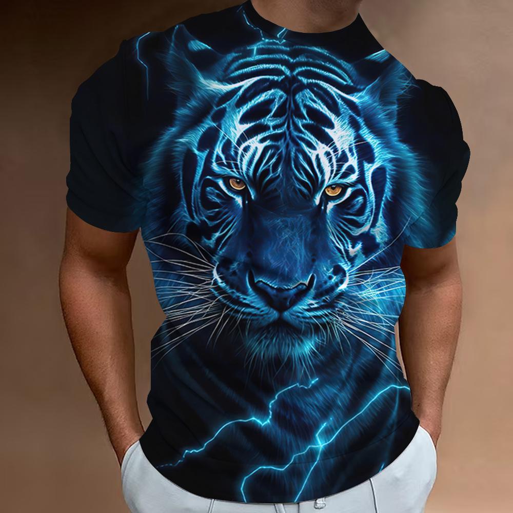 Camiseta con estampado de tigre feroz para hombre, camiseta de manga corta con estampado 3d para hombre, ropa holgada de verano para hombre, camisetas holgadas Retro de gran tamaño