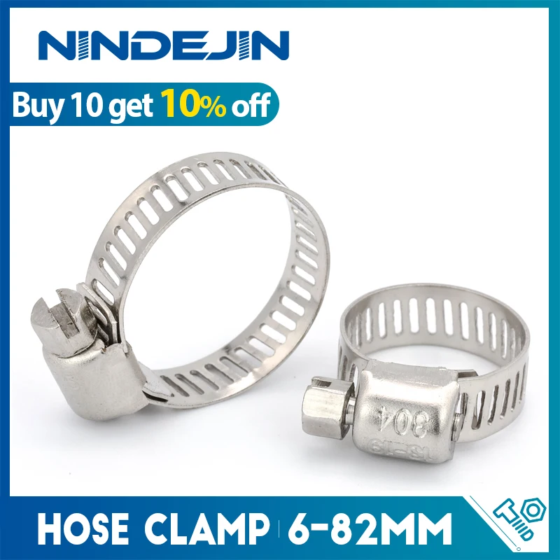 NINDEJIN 3-10 Uds abrazadera de manguera ajustable 6-311mm acero inoxidable tornillo sin fin clip de manguera bloqueo de manguera para tuberías de agua plomería