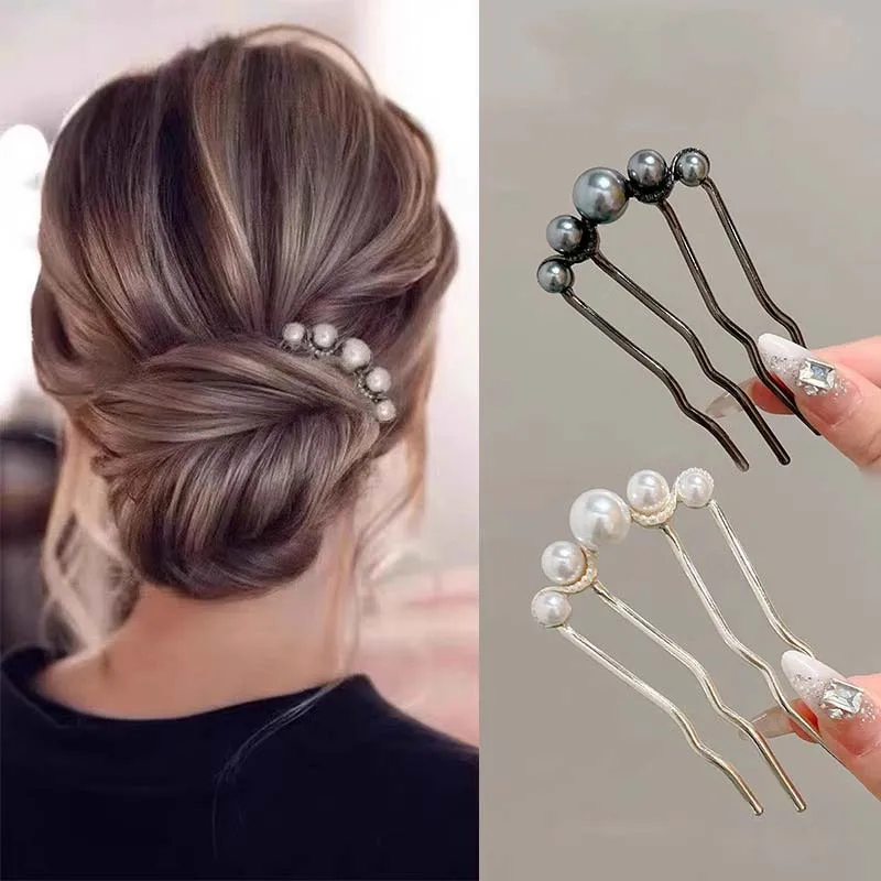 Horquillas coreanas de perlas en forma de U, pinzas para el cabello para mujer, horquillas de Metal de estilo elegante, horquillas de perlas Vintage, herramientas de estilismo para el cabello, regalos