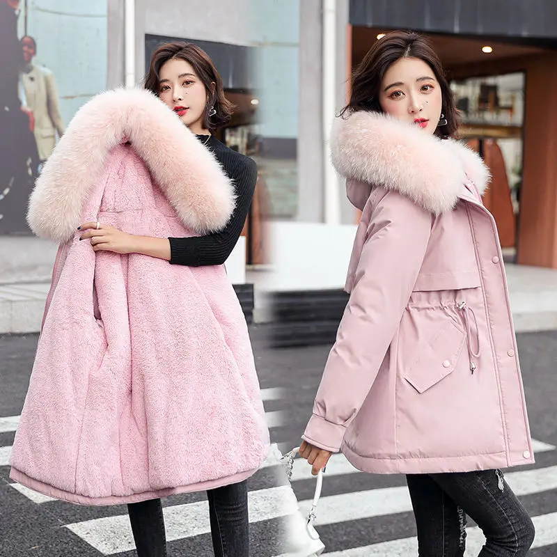 Parka para mujer, abrigo largo a la moda, Parkas con capucha y forro de felpa, nueva chaqueta de invierno ajustada con Cuello de piel, ropa cálida para la nieve, ropa acolchada