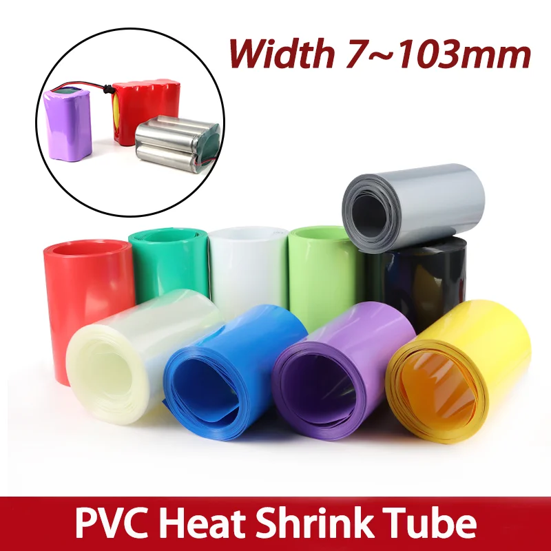 1M PVC Colourful Width 7~103mm Heat Shrink Tube 18650 Lipo Battery Pack Insulated Film Wrap Lithium Case Protection Cable Sleeve