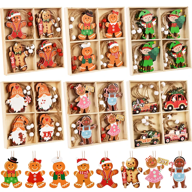 Colgantes de madera de Navidad para el hogar, decoraciones de gnomos de hombre de jengibre, adorno colgante de árbol de Navidad, regalo de Año Nuevo, 2024