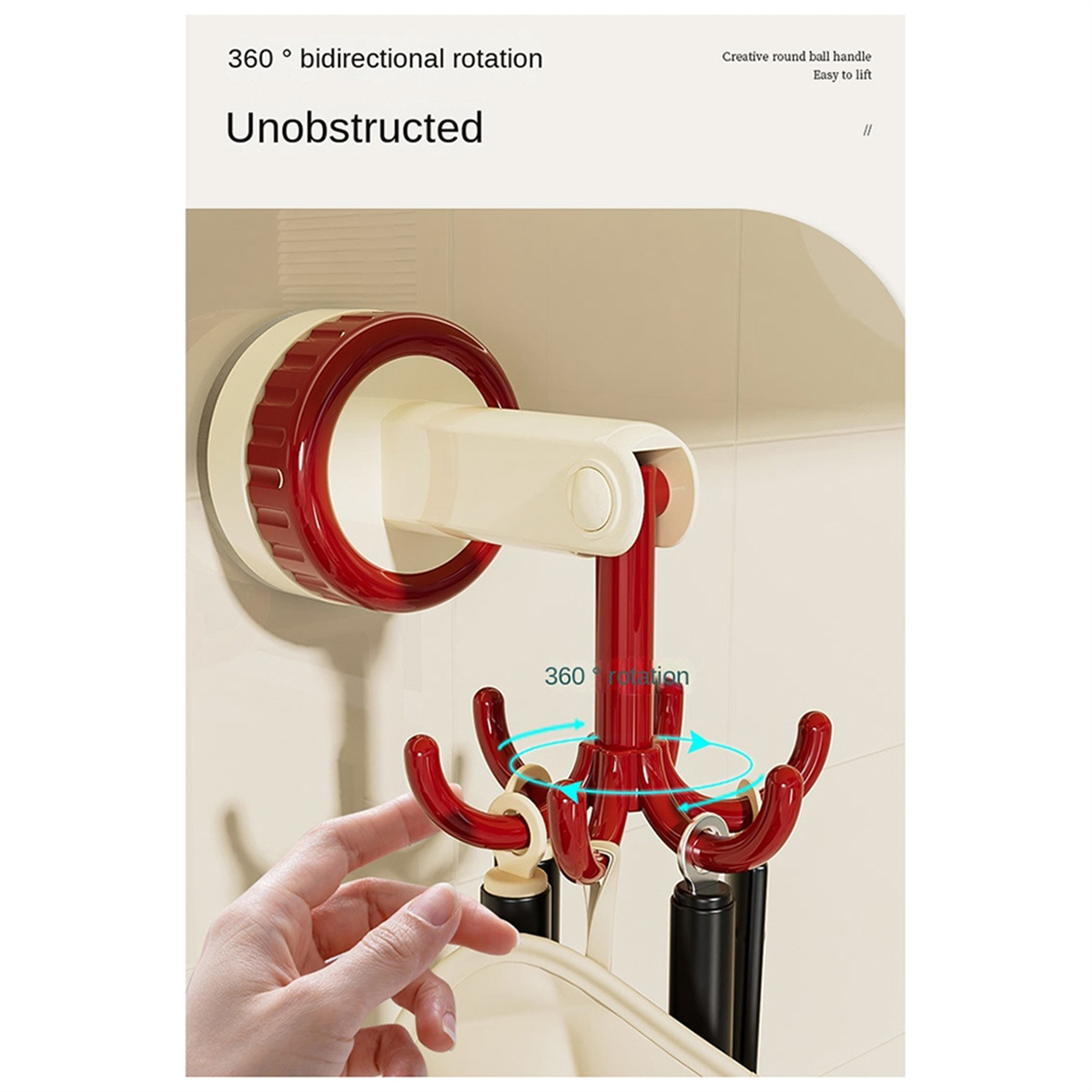 A72P Six-Claw Hook Multi-Functionไม้พายช้อนเครื่องครัวRack Retroดูดถ้วยไม่มีรอยต่อแขวนผนังสีแดง