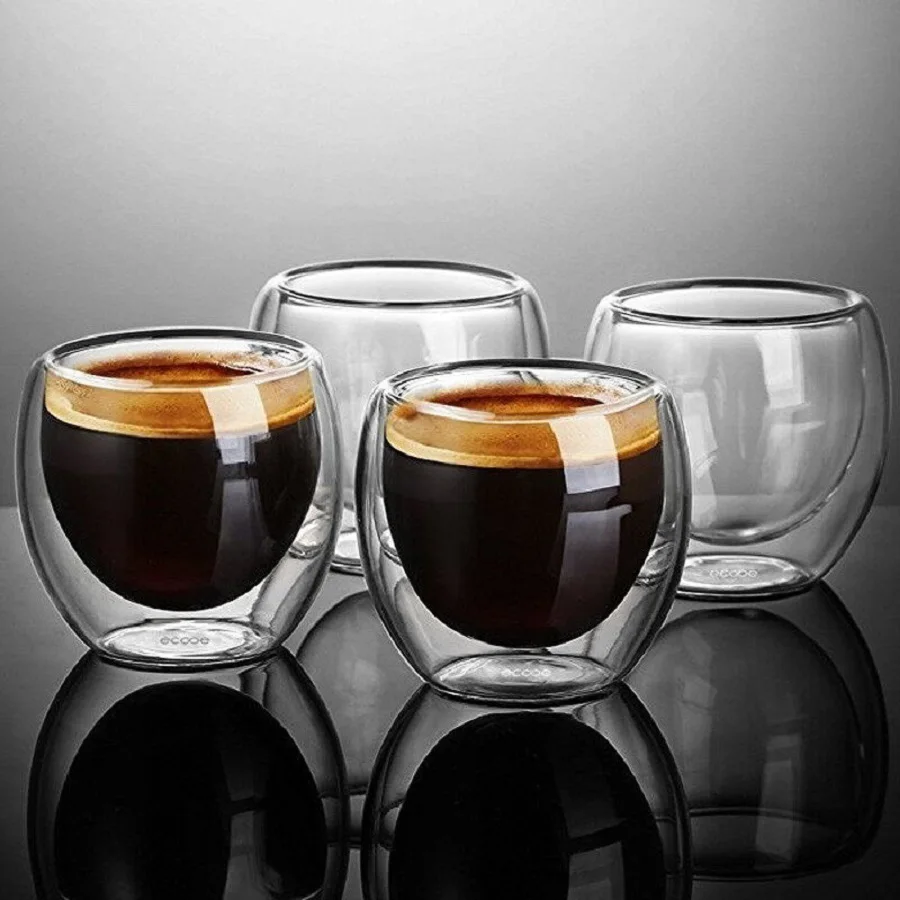 6 ชิ้น, 2.7 ออนซ์ถ้วยกาแฟสร้างสรรค์, สูง Borosilicate Double - layer ถ้วยแก้วเอสเปรสโซ, โปร่งใสเครื่องดื่มถ้วย, ถ้วยน้ําฉนวน