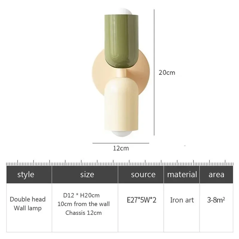Nordic LED โคมไฟติดผนัง Minimalist ครีม Double Head Light สําหรับห้องนั่งเล่นห้องนอนข้างเตียง Study ตกแต่งในร่มโคมไฟ