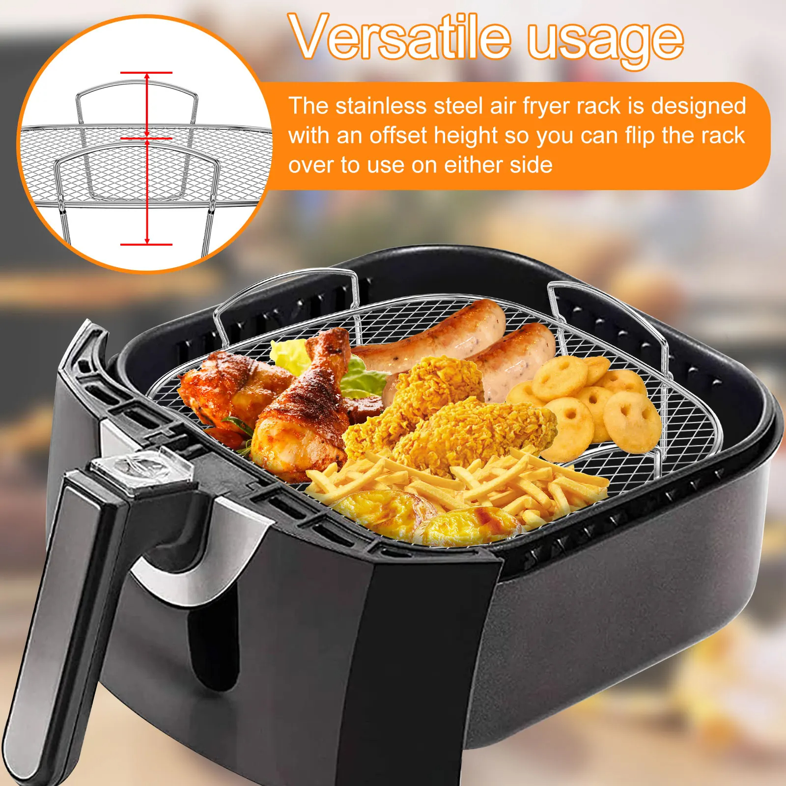 มัลติฟังก์ชั่นย่าง Rack ใช้งานร่วมกับ Airfryer Dehydrator BBQ Rack Steamer ย่างเครื่องมือทําอาหารสําหรับ Air Fryer อุปกรณ์เสริม