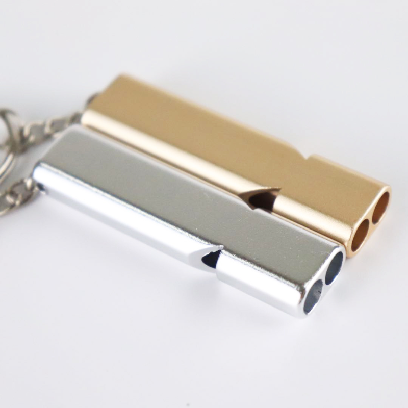 Flache Aluminiumlegierung Dual Frequency Survival Whistle Doppelrohr Outdoor Survival Survival Whistle Ausrüstung ausgestattet EDC-Werkzeug