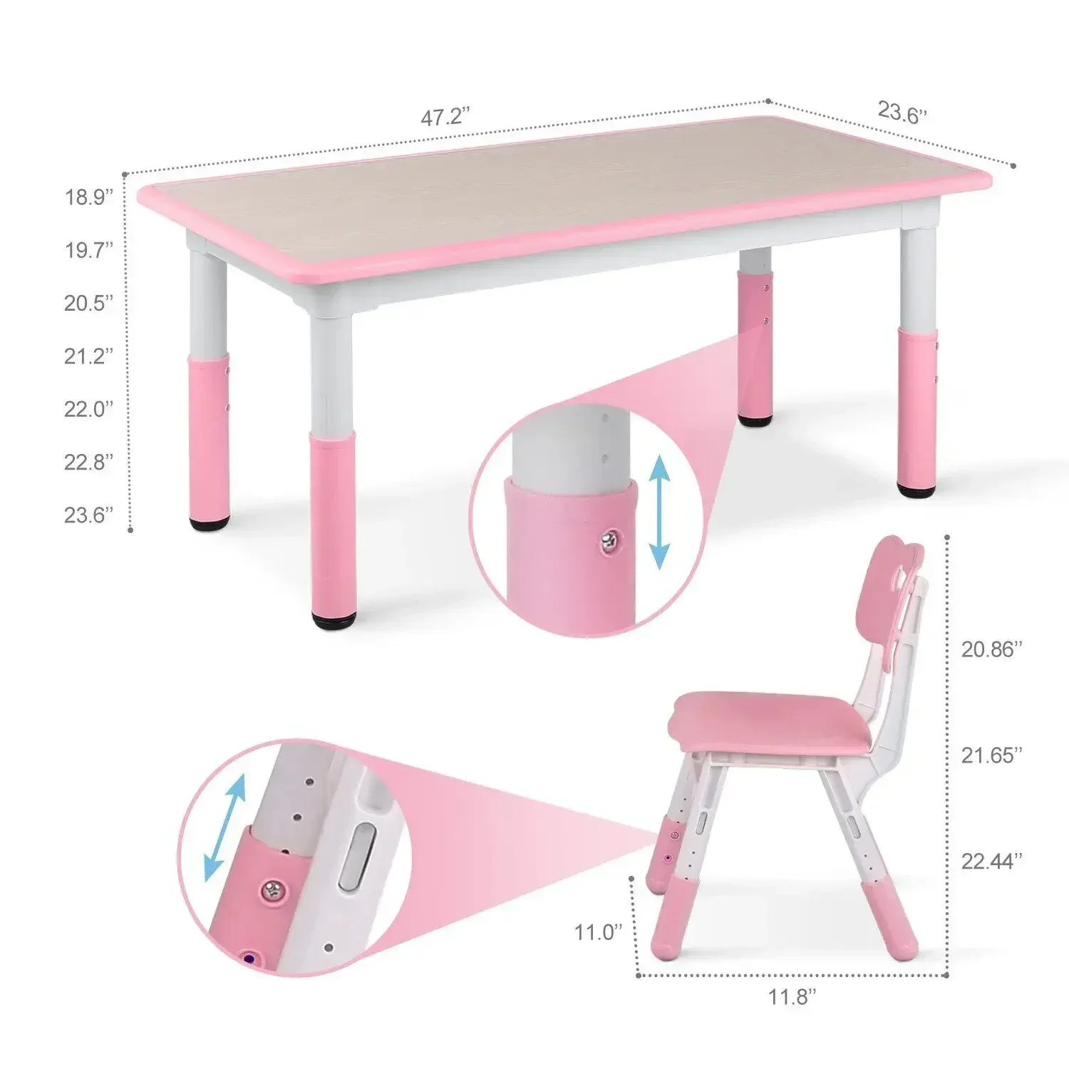 Kids Table and 4 Chairs Set Height Adjustable Toddler Multi-Activity Table Set Study Write, Play for Kids Child Table and Chair