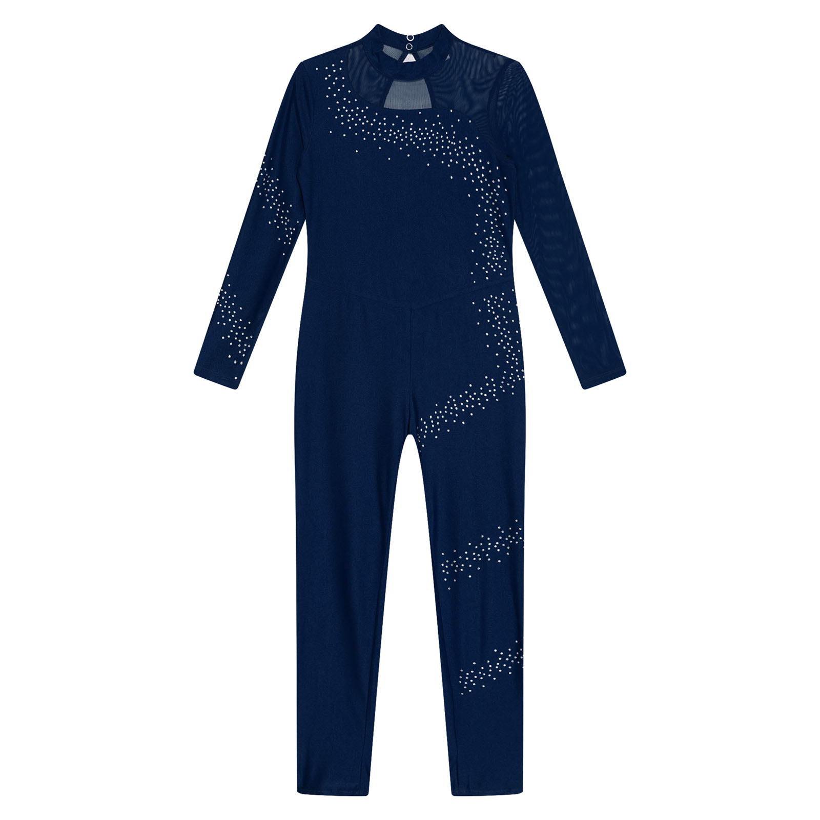 เด็กสาวแขนยาว Rhinestone บัลเล่ต์เต้นรํา Leotard SHEER ตาข่ายยิมนาสติก Jumpsuit ชุดสูทเต็มรูปแบบรูปสเก็ตน้ําแข็ง Dancewear