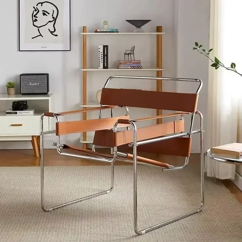 Nordic Vassili Freizeitstuhl Einzelstuhl Mittelalterlicher Industriestil Netzwerk Rot Bauhaus Sattelleder Einfache Fotomöbel