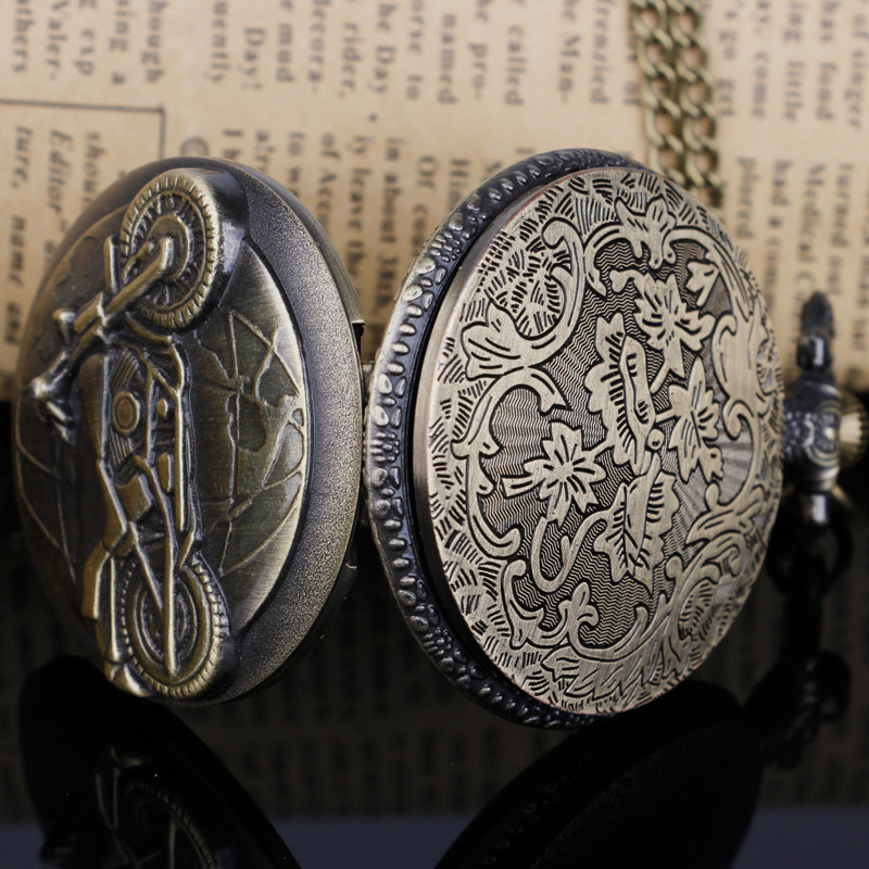 Vintage bronze motocicleta design elegante vintage relógio de bolso coleção decorado presente colares para homem e mulher
